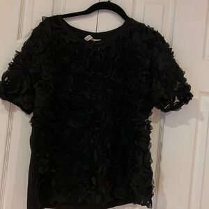 H&M  black floral textured patterned short-sleeve top blouse Sz M